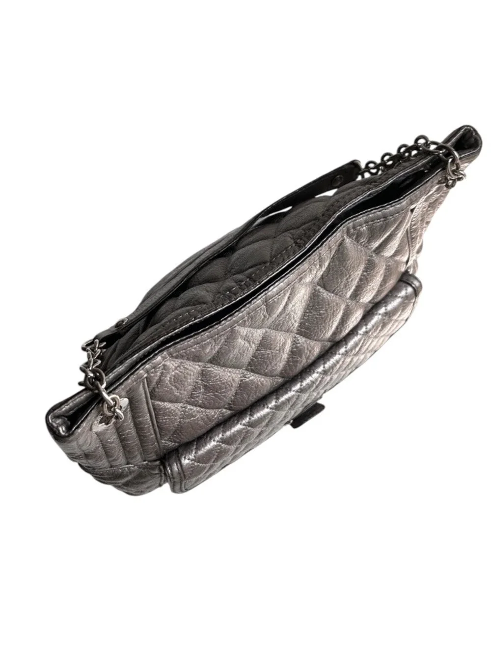 Coach Poppy 19854 Slim Leather Quilted Metallic Platinum Shoulder Tote